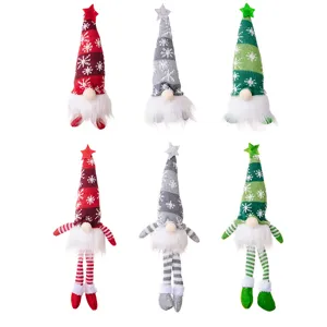 Christmas gnome plush doll set with knitted hat and snowflake pattern holiday decor.