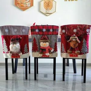 Christmas chair covers decoration with cute 3D Santa snowman reindeer for home.