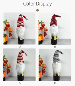 Housse de bouteille de vin de Noël mignon gnome tomte suédois bonnet tricoté déco.
