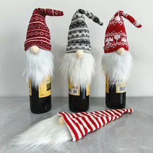 Housse de bouteille de vin noël mignons gnomes tricotés décoration de table de fête