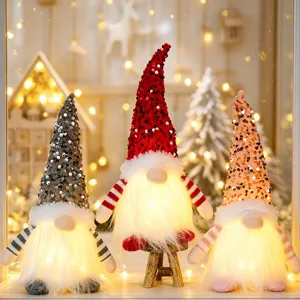 Christmas Faceless Gnome Doll LED Light Sequin Hat Holiday Home Decor Desktop Ornament Cute Rudolf Plush Toy