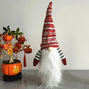 Christmas gnome faceless plush doll with long beard and knitted striped hat home decor item