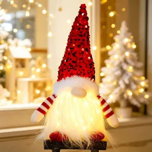 Christmas gnome decoration with lights cute faceless doll festive desktop ornament display