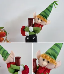 Housse de bouteille de vin elfe de Noël peluche déco de table rouge champagne