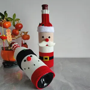 Housse de bouteille de vin de Noël tricot Père Noël bonhomme de neige déco détail