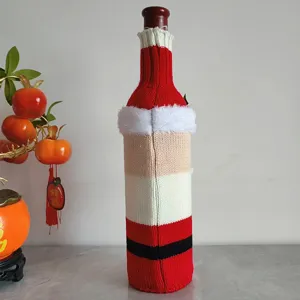 Housse de bouteille de vin tricotée de Noël design Père Noël décoration de table rouge blanc