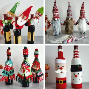Housse de Bouteille de Vin de Noël Tricotée Festive Père Noël Bonhomme de Neige Sac de Bouteille Décor de Fête