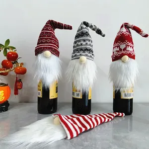 Housses de bouteille de vin de noel ensembles de gnomes tricotés décoration de table