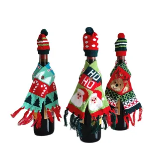 Housse de bouteille de vin de Noel ensemble bonnet et echarpe decoration de table de fete