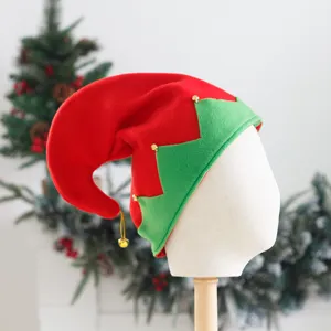 Sombrero de duende navideño rojo y verde fiesta festiva disfraz sombrero con campanas.