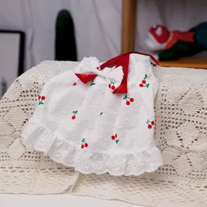 Summer puppy pet dress cute cherry print sleeveless princess skirt for small dogs and cats