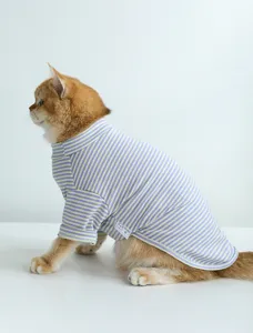 Cute striped cat shirt high neck pet apparel comfortable purple green clothing for small pets size M