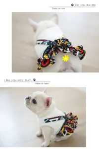 Cute ethnic floral pet dress detail, lightweight summer suspender skirt for dogs and cats.