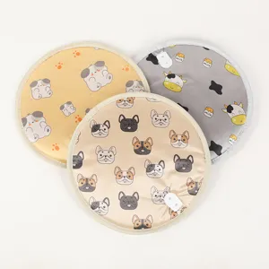 Cute round pet electric heating blanket with adorable cartoon animal patterns for cats dogs.