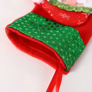 Calcetín de navidad rojo verde lentejuelas bolsa regalo fiesta caramelo decoración árbol.
