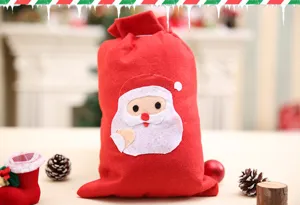 Borsa regalo di Natale in feltro con simpatico design di applique di Babbo Natale per feste.