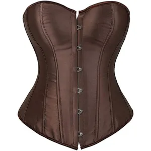 Women Sexy Lace Corset Top Push Up Overbust Bustier With Bone Support Waist Cinching Body Shaper Satin Shapewear For Party