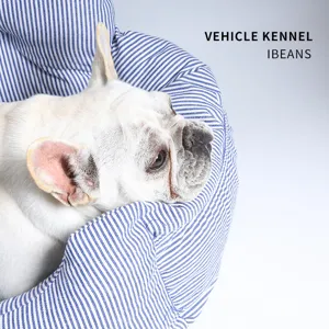 Blue and white striped vehicle pet bed dog kennel for car travel with soft cushion