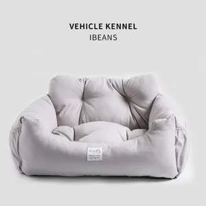 Soft cozy pet car seat vehicle kennel travel dog bed grey thick padded cushion design