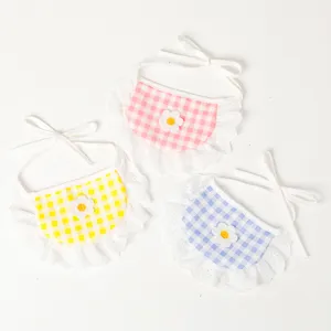 Cute pet bibs with lace trim and plaid pattern, perfect fashion accessories for cats and dogs.