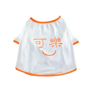 Wit huisdier hond t-shirt met oranje afwerking en schattige cola tekstprint, ademend katoen kort.