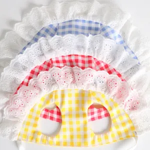 Cute pet lace sun hat with checkered pattern and ruffles, breathable dog sunbonnet for summer use.