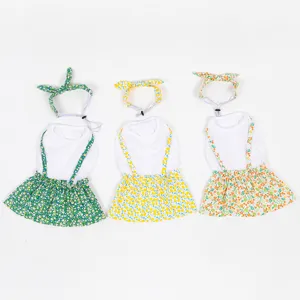 Cute Floral Dog Dress Summer Pet Clothes Princess Skirt With Headband For Small Dogs Cats Apparel
