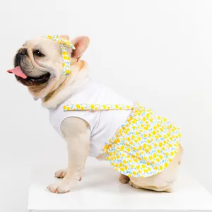 Cute dog summer clothes lemon print dress set pet apparel stylish Korean style strap skirt
