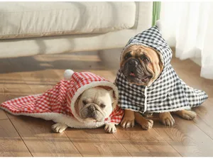 Comodo mantello a quadri per cani inverno caldo animale domestico con simpatico cappuccio in pile