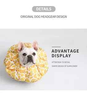 Detailansicht Sonnenblumen Haustier Halsband mit süßem Giraffenmuster aus weichem Stoff.