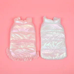 Iridescent laser reflective dog winter cotton vest stylish pet apparel warm puppy clothes