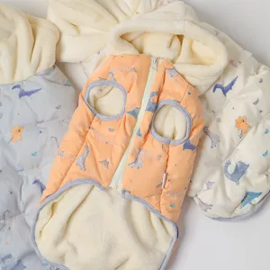 Pet Dog Down Jacket Winter Warm Vest Fleece Thickened Dog Clothes Cute Dinosaur Print Hooded Puppy Coat
