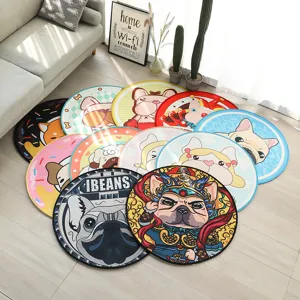 Cartoon French Bulldog Pet Mat Crystal Velvet Anti Slip Round Dog Floor Carpet Cute Animal Printed Home Decor Rug