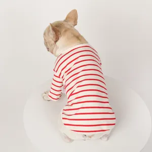 Red and white striped dog t-shirt cotton base layer breathable pet clothes for small medium dogs