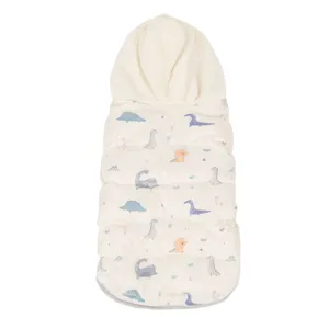 Cute dinosaur print pet winter down vest with warm fleece hood for small dogs and cats