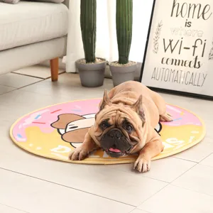 Round cartoon French bulldog floor mat soft crystal velvet non-slip cute pet rug home decor