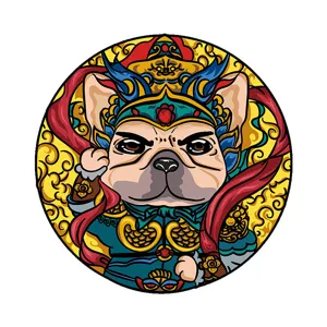 Round cartoon French Bulldog floor mat, non-slip crystal velvet home pet rug for living room.