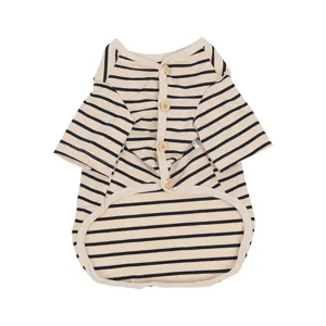 Striped pet cardigan cute puppy cat clothes soft cotton knitted button shirt pet apparel