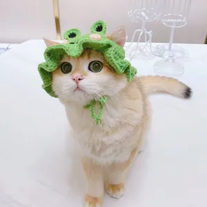 Handmade Knitted Woolen Pet Hat Cute Lace Cat Hat Small Dog Headwear Princess Style Pet Costume