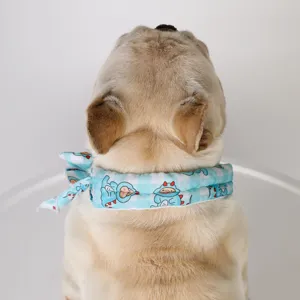 Dog cooling ice silk scarf for summer, breathable pet neckerchief for heat stroke prevention.