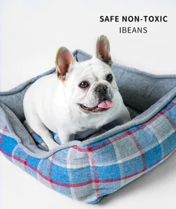 Thickened plaid canvas pet dog bed warm washable dog mat for small medium dogs comfy