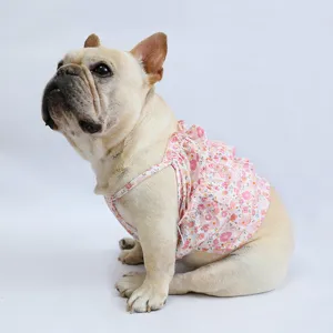 IBENAS Summer Floral Dog Dress Cute Cami Tiered Ruffle Princess Skirt Pure Cotton Puppy Clothes Apparel Pet Supplies