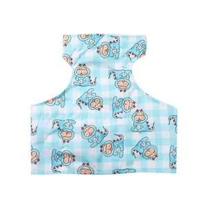Kühlende Haustierweste für Hunde im Sommer mit blauem Karomuster und niedlichem Monsterdruck Design