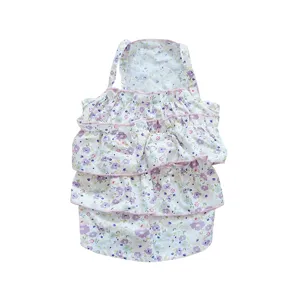 Cute floral pet sling dress with multi-layer ruffles, perfect sweet summer outfit for dogs.