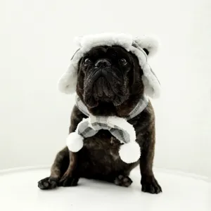 Dog Winter Hat And Scarf Set Warm Fleece Plaid Pet Beanie Cap Windproof Cute Puppy Apparel Accessories