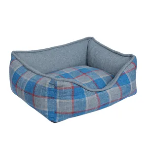 Thickened plaid pet dog bed warm washable fabric puppy basket comfortable resting mat indoor use