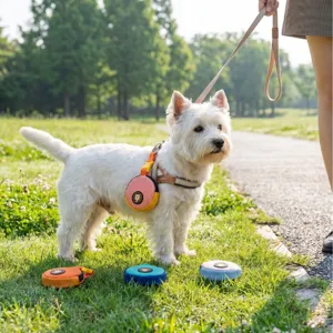 Portable dog waste bag holder pouch for pet leash, cute round leather snack storage bag.