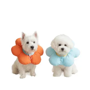 Cute flower pet Elizabethan collar for dogs, soft anti-lick recovery cone pet accessory.