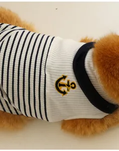 Cute pet sailor stripe vest with anchor embroidery, comfortable elastic dog cat clothing top.