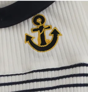 Sailor style pet vest with anchor embroidery, stretchy striped fabric for dogs and cats.